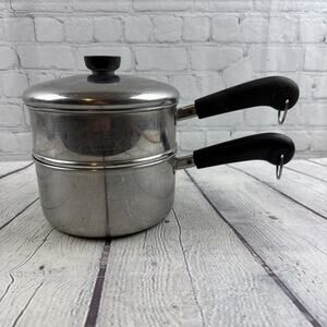 3-pc Saucepan Double Boiler Revere Ware 2 Qt Stainless Tri Ply Disc Flat Bottom